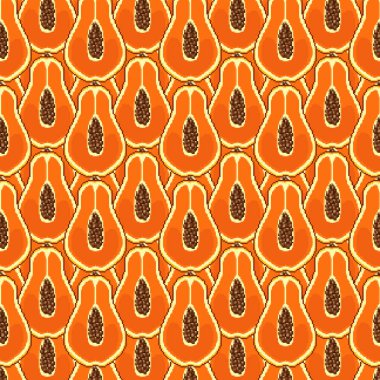 Pixel art papaya pürüzsüz desen. Piksel sanatı 8 bit meyve. Piksel arkaplanı. 