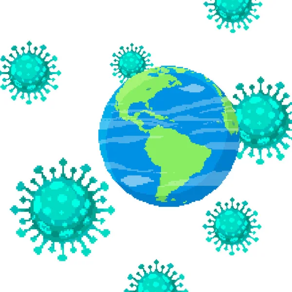 Pixel Art Vector Coronavirus Bacteria Cell Icon Earth 2019 Ncov — Διανυσματικό Αρχείο