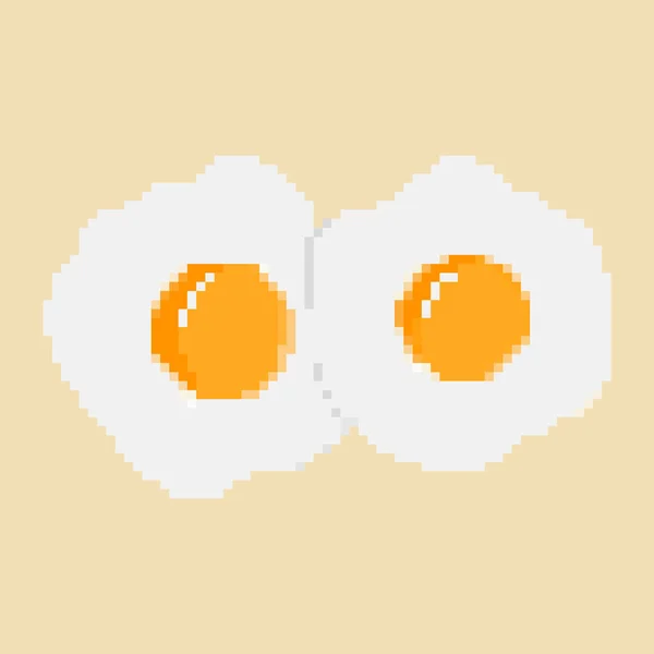 Desayuno Con Huevos Fritos Una Sartén Icono Dibujos Animados Pixel — Vector de stock