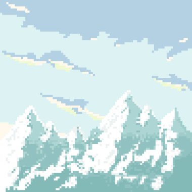 Oyun arkaplanı için vektör piksel dağları. Piksel resim 8 bit. 