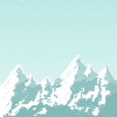 Oyun arkaplanı için vektör piksel dağları. Piksel resim 8 bit. 