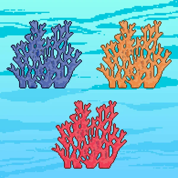 Set Colorful Pixel Sea Corals Pixel Art Bit — Stock Vector