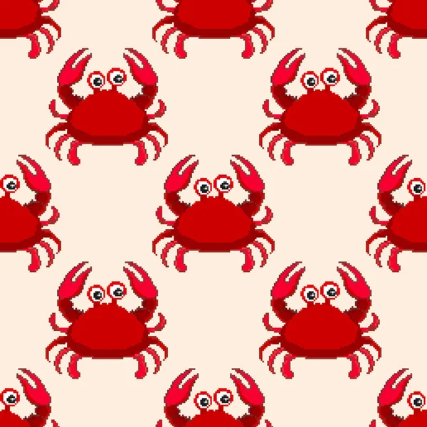 Vector Pixel Seamless Pattern Cute Kids Crabs Pixel Art Bit — Stock Vector