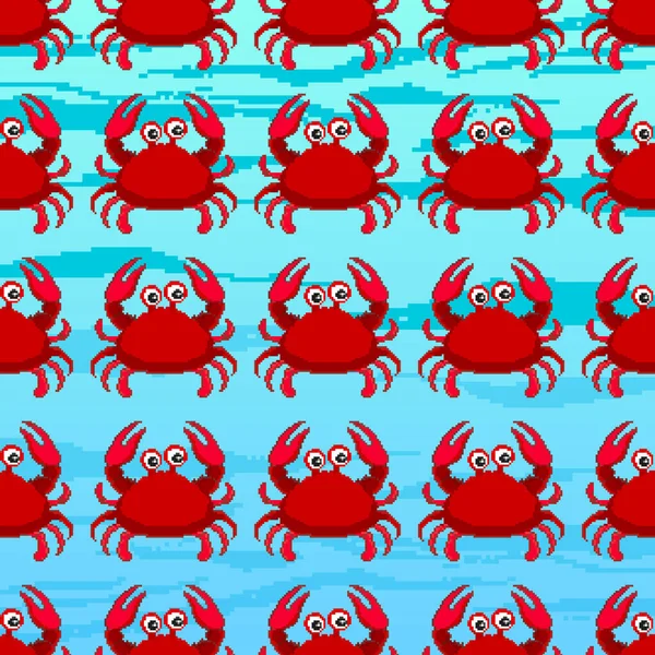 Vector Pixel Seamless Pattern Cute Kids Crabs Pixel Art Bit — Stock Vector