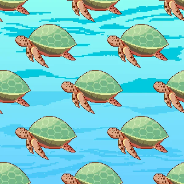 Naadloos Patroon Met Zeeschildpadden Pixelkunst Bit — Stockvector