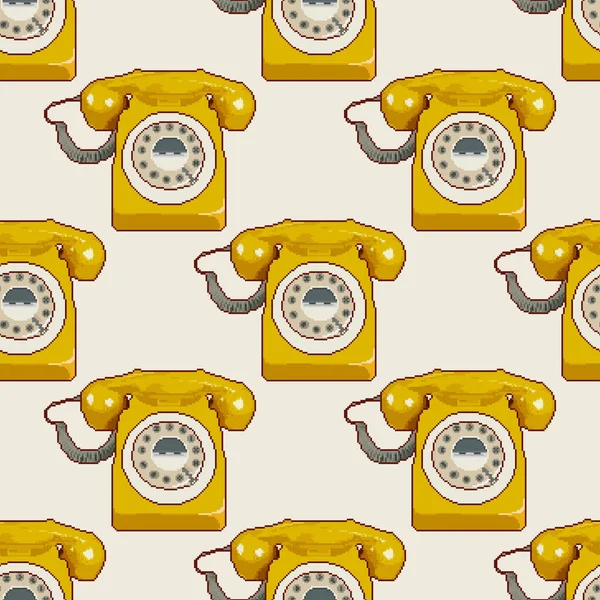 Pixel Retro Seamless Pattern Telephone Phone Pixel Art Bit — Stock Vector