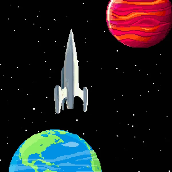 Fusée Pixel Dans Espace Pixel Art Bits — Image vectorielle