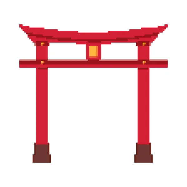 Pixel Rojo Puerta Japonesa Pixel Arte Bit Vector Ilustración — Archivo Imágenes Vectoriales