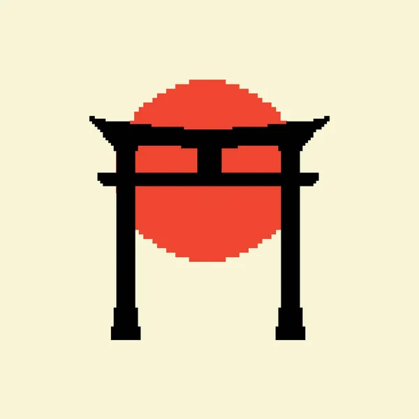 Pixelová Červená Japonská Brána Pixel Art Bitové Vektorové Ilustrace — Stockový vektor
