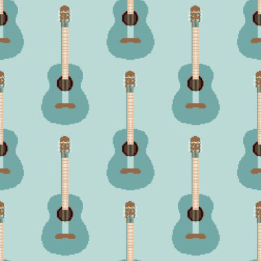 Pikselsiz retro gitar deseni. Piksel sanat 8 bit vektörü
