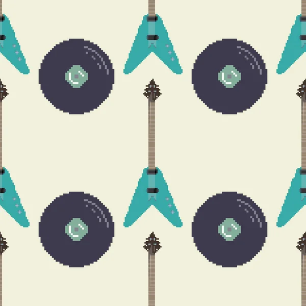 Pixel Patrón Sin Costura Guitarra Retro Pixel Arte Vector Bits — Vector de stock