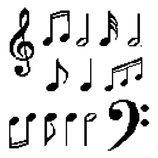 Ensemble Notes Musique Pixel Clef Aigu Clef Basse Pixel Art — Image vectorielle