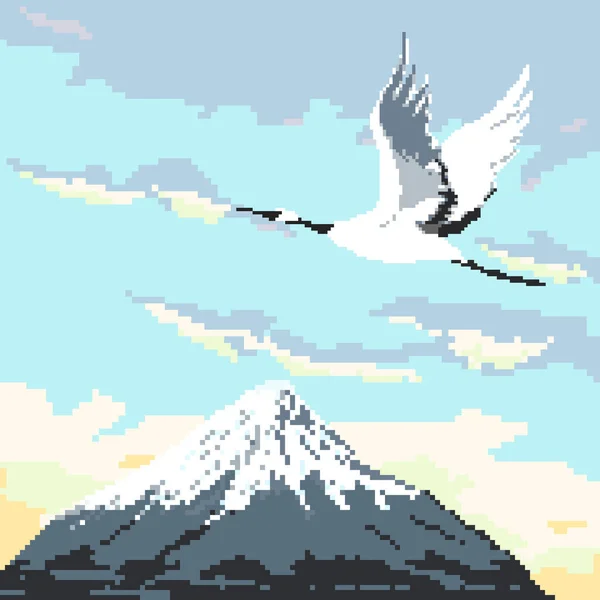 Pixel Achtergrond Voor Spel Pixelwolk Boom Kraanvogel Pixel Art Bit Stockvector