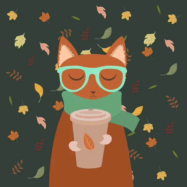 Zufriedene Herbstkatze — Stockvektor