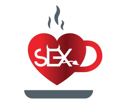 Şeytan seks Logo kavramı ile kalp kahve Kupası