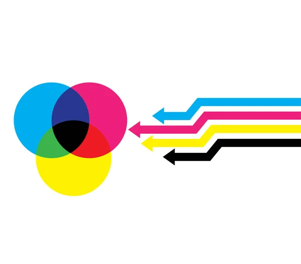Frecce colorate e diagramma CMYK — Vettoriale Stock