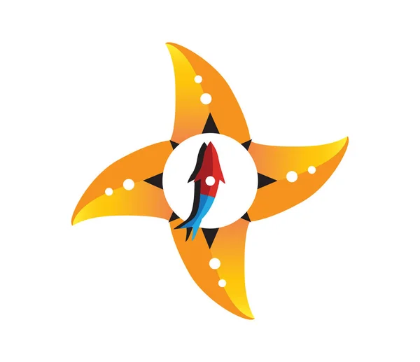 Estrella de mar con diseño de concepto de brújula — Vector de stock