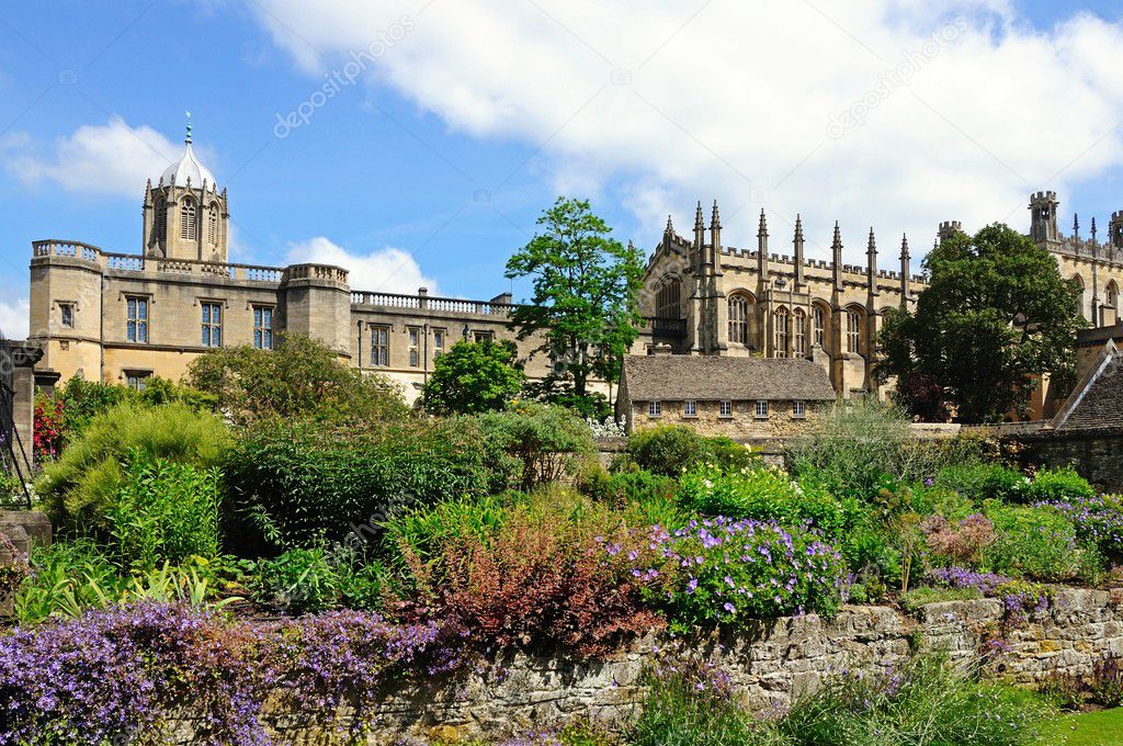 View of Christ Church college and Cathedral seen from the memorial gardens, Oxford.