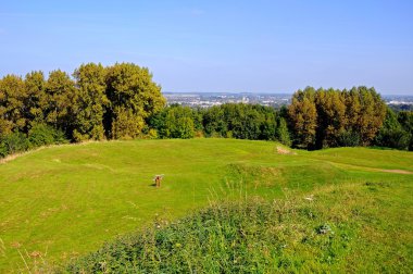 Staffordshire kırsalı üzerindeki kale höyüğünden görünüm, Stafford.