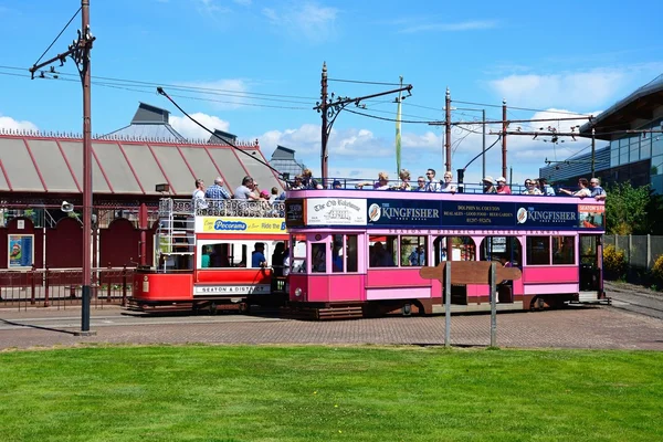 Vista de Seaton Electric Tramway Trams fuera de la estación de tranvía, Seaton . — Foto de Stock