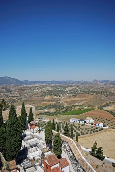 View over the countryside and town cemetery, Olvera, Spain. — Stock Photo, Image