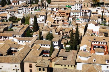 Palace, Alhambra, Granada, İspanya gördün Albaicin bölgesinin rooftops üzerinde göster.