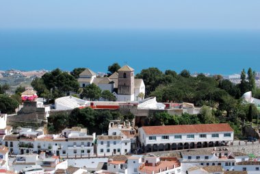 View of the white town and sea, Mijas. clipart