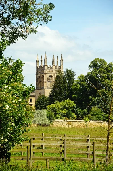 View across Christ Church meadow towards Merton College and Merton Chapel, Oxford, UK.