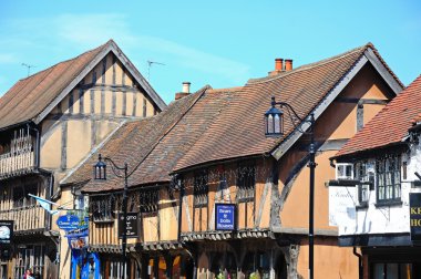 Eski ahşap çerçeveli binalar boyunca Spon Street, Coventry, İngiltere.