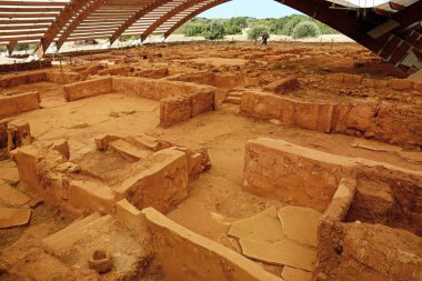 Minoan Malia içinde antik yapıların kalıntıları sit alanı, Malia, Crete.