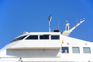 Seajets monohull yüksek hızlı yolcu feribot arka, Rethymno, Girit için köprünün yakın çekim.
