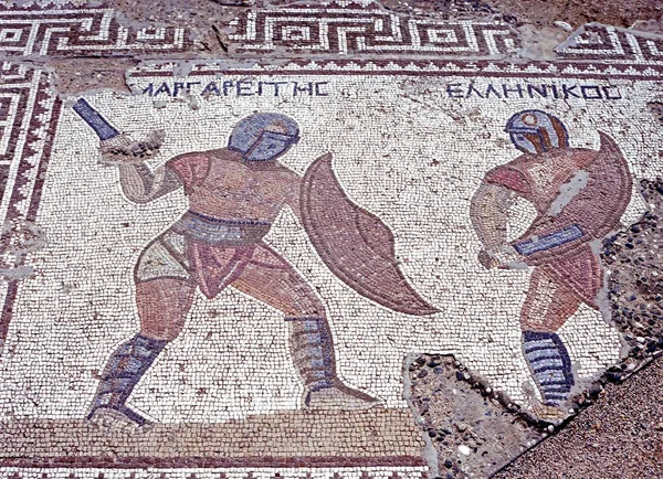 Mosaic of Gladiators in the house of the Gladiators, Kourion, Cyprus. — Stock Photo, Image