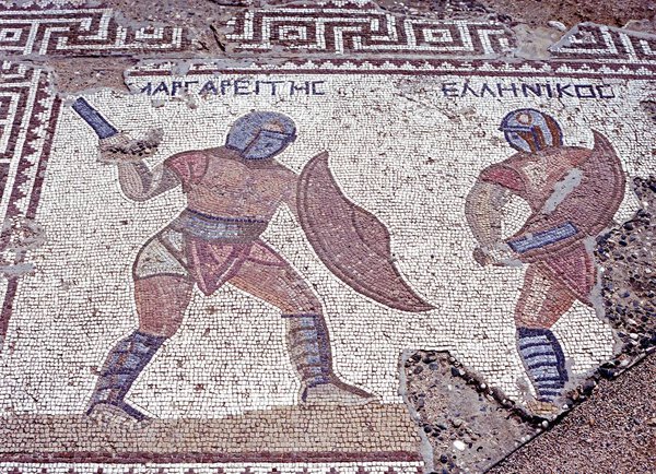 Mosaic of Gladiators in the house of the Gladiators, Kourion, Cyprus.