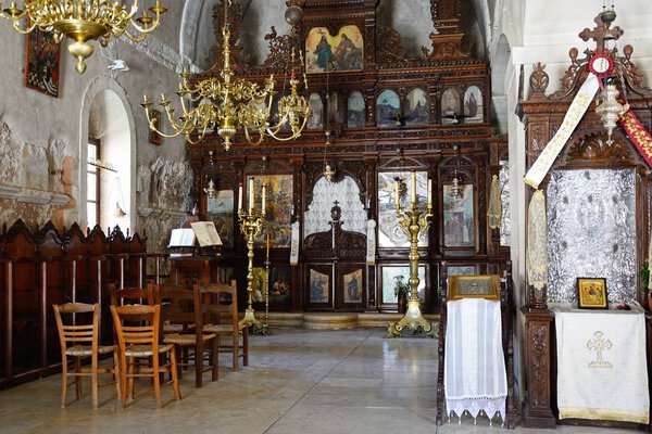 Religious altars inside the Arkadi Monastery church, Arkadi, Crete.