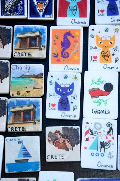 Magnesy na lodówkę Chania sprzedaż, Chania, Kreta. — Zdjęcie stockowe