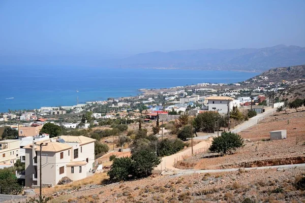 Elevated view of the town and sea looking towards Stalida, Hersonissos, Crete. — Stock Photo, Image