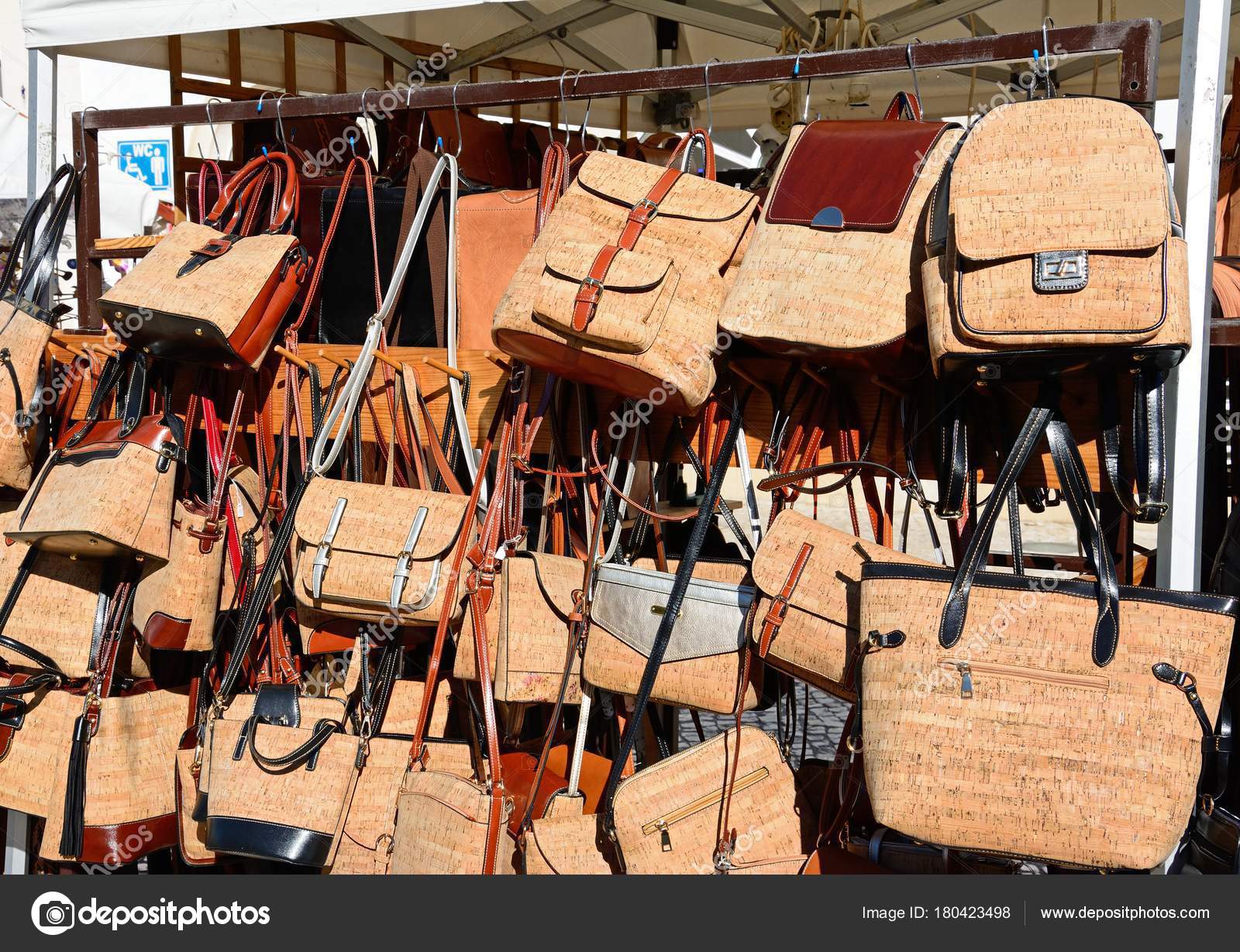 Portuguese cork handbags for sale at an old town shop, Lagos, Algarve,  Portugal, Europe Stock Photo - Alamy