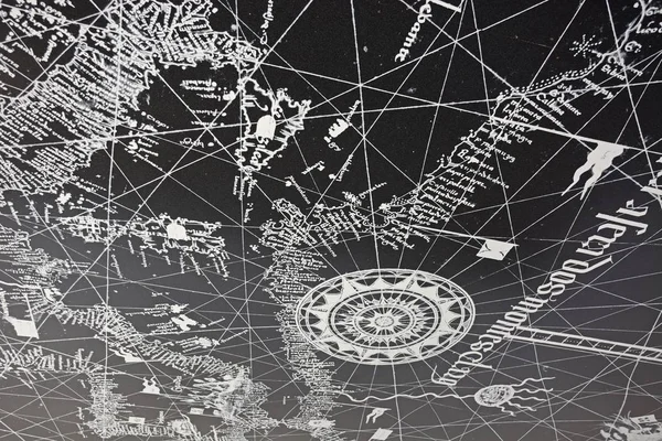 Map painted on the stippled concrete ceiling of the old slave market building in the town square, Lagos, Portugal. — Stock Photo, Image