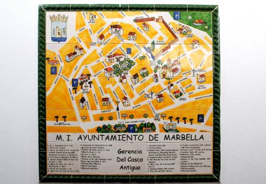 Seramik döşemeli eski kasaba planı, Marbella, İspanya.