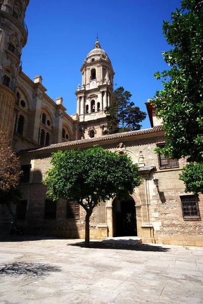 Uitzicht op de kathedraal en klokkentoren, Malaga. — Stockfoto