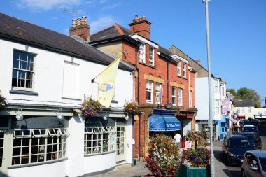 Holyrood caddesi boyunca dükkan manzarası, Chard, Uk.