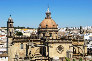 San Salvador Katedrali ve şehir binaları, Jerez de la Frontera, Cadiz Eyaleti, Endülüs, İspanya.