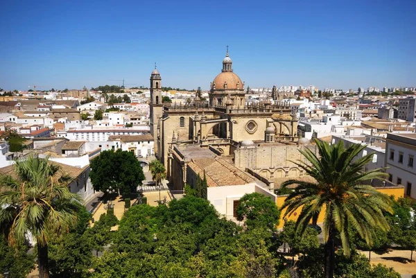 Merkezinde San Salvador Katedrali Bulunan Şehir Manzarası Yükselmiştir Jerez Frontera — Stok fotoğraf