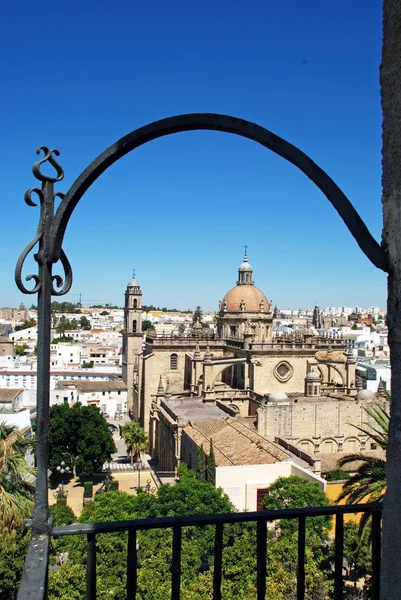 San Salvador Katedrali Ile Şehir Silüeti Işlenmiş Demir Kemer Jerez — Stok fotoğraf