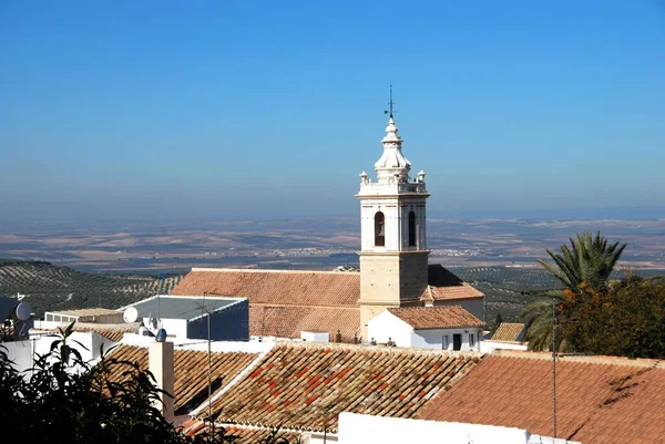 圣塞巴斯蒂安教区教堂 Iglesia Parroquial San Sebastian 俯瞰通往农村的屋顶 西班牙安达卢西亚塞维利亚省Estepa — 图库照片