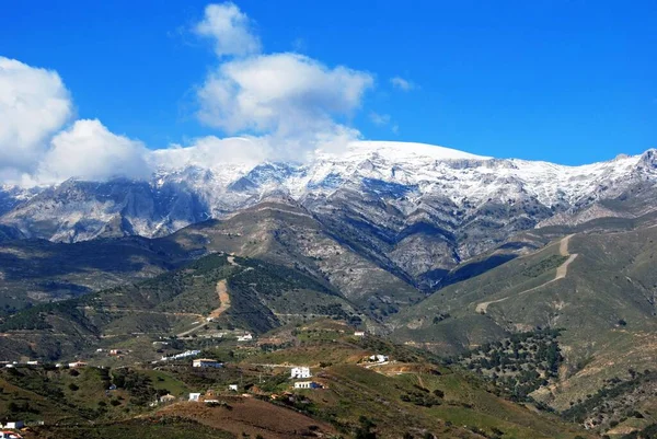 Vista Sobre Campo Para Montanhas Cobertas Neve Salares Costa Del — Fotografia de Stock