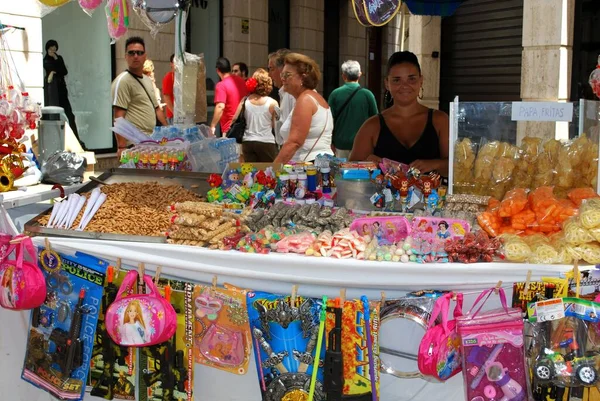 Malaga Spain August 2008 Snack Toy Stall Calle Marques Larios — Stock Photo, Image