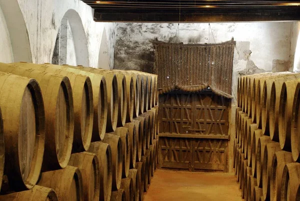 Barricas Jerez Una Bodega Jerez Frontera Provincia Cádiz Andalucía España —  Fotos de Stock