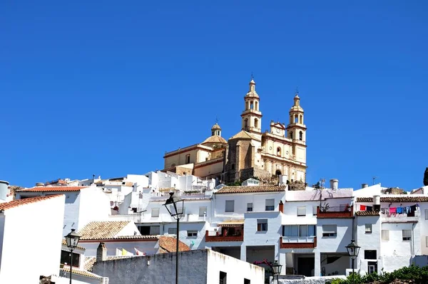 Kilátás Fehér Dombra Város Olajfaligetek Előtérben Olvera Cadiz Tartomány Andalucia — Stock Fotó