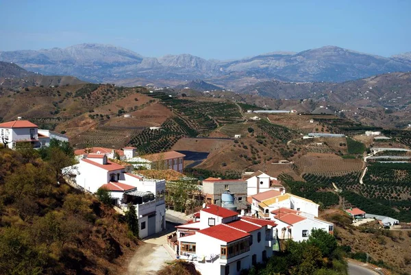 Vista Aldeia Caiada Branco Campo Circundante Iznate Província Málaga Andaluzia — Fotografia de Stock